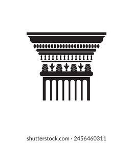 Classic column capital black line icon, retro historical pillar silhouette vector illustration