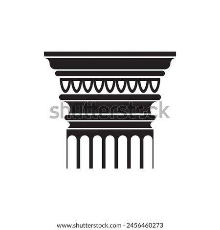 Classic column capital black line icon, old motif marble monument vector illustration