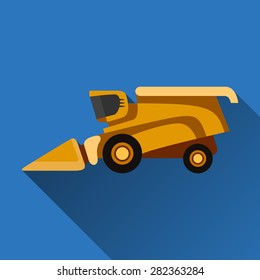 Classic combine harvester flat icon with shadow