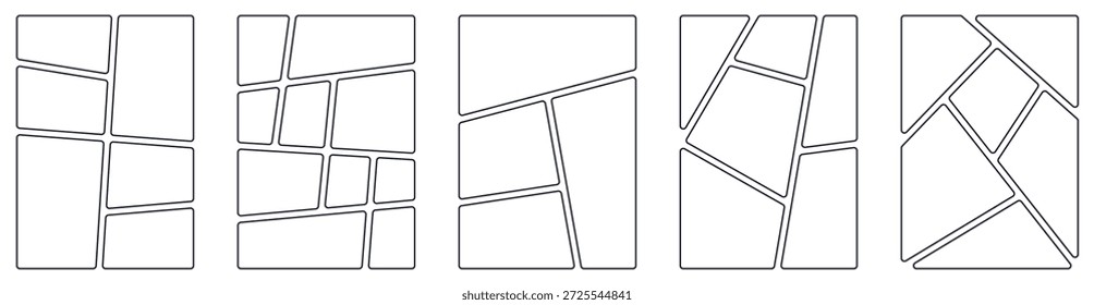 Classic comic book cover layout with a square grid and speech bubble elements. Vector storyboard set for manga stories, anime episodes, and creative presentation banners.