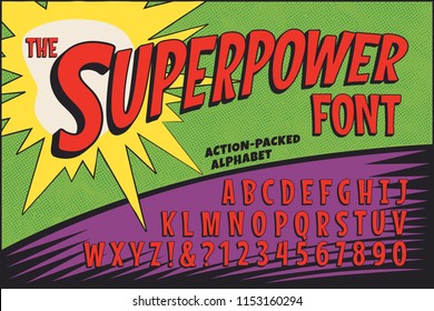 A classic comic book logo-styled alphabet called The Superpower Font