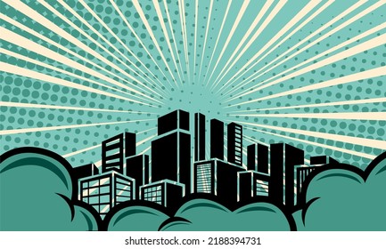 Classic Comic Style Background With City Silhouette