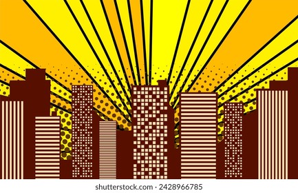 Classic comic style background with city silhouette