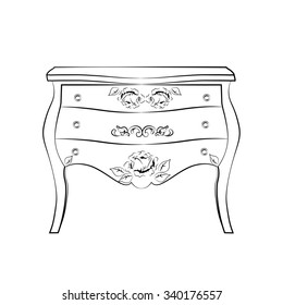 Classic commode  furniture with royal luxury ornaments and drawers. Vector