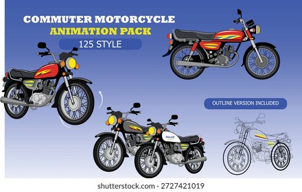 Conjunto de Vector de motocicleta de cercanías clásico con versiones de color y contorno