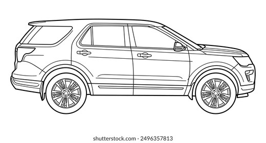 Classic compact suv car. Crossover car front view shot. Outline doodle vector illustration. Design for print, coloring book