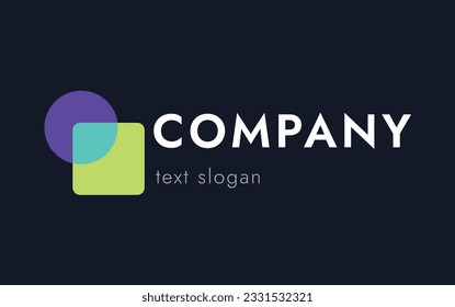 Classic company logo. Flat logo with slogan on dark background. It is possible to make such a holotype on a white background, for this you need to paint the text in a dark background color.