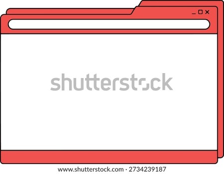 Classic computer browser window, vintage red folder interface, digital file directory design, system window mockup