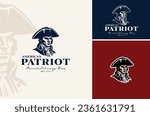 Classic Continental American Patriot Face Silhouette. Vintage United States Revolution War Army Soldier with Tricorn Hat Illustration Logo Design