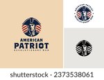 Classic Continental American Patriot Face Silhouette. Vintage United States Revolution War Army Soldier with Tricorn Hat Illustration Logo Design