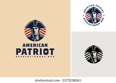 Classic Continental American Patriot Face Silhouette. Vintage United States Revolution War Army Soldier mit Tricorn Hat Illustration Logo Design