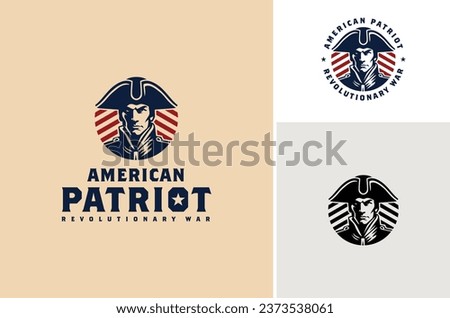 Classic Continental American Patriot Face Silhouette. Vintage United States Revolution War Army Soldier with Tricorn Hat Illustration Logo Design