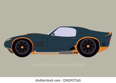 Classic convertible car in vector. Side view with perspective.