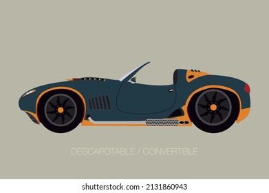 Classic convertible japan car in vector. Side view with perspective.