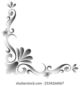 Classic corner, vintage pattern, black on white background, decorative frame, border for graphic elements.