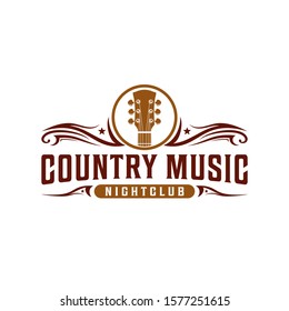 Classic country music, guitar vintage retro logo design