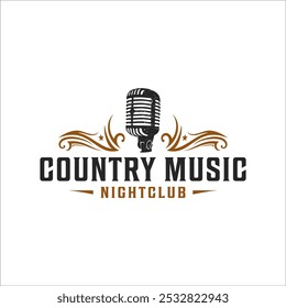 Música country clásica, diseño de logotipo retro vintage