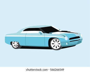 Classic coupe blue realistic vector illustration isolated