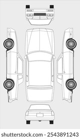 Classic coupe car blueprint. Blank compact car template for branding or advertising.