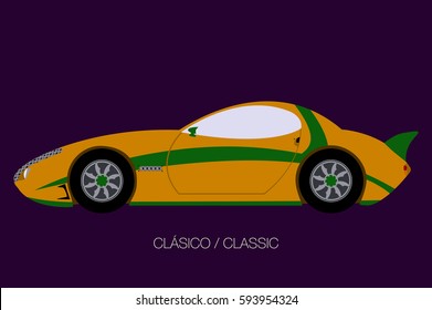 classic coupe, side view,  flat design style