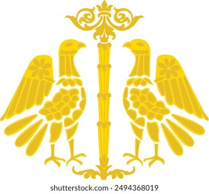 Classic couple birds baroque as decoration icons with vintage pattern in white.