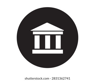 Classic courthouse building architecture white silhouette icon inside circle