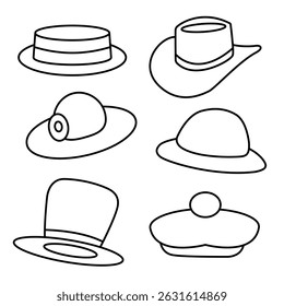 Classic Cowboy Hat Outline in Black and White Line art vector Illustration
