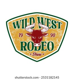 Ilustración de diseño de emblema de logotipo de rodeo de vaquero clásico