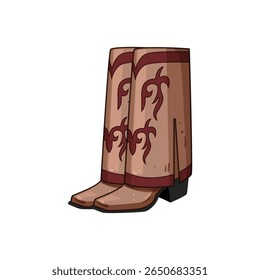 classic cowgirl boots cartoon. embroidered snip, square pointed, heel ankle classic cowgirl boots sign. isolated symbol vector illustration