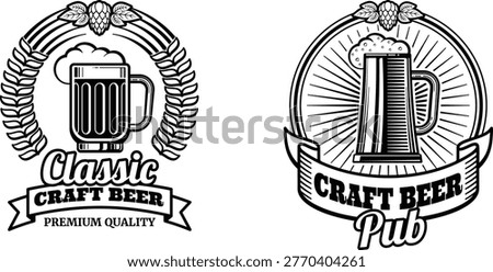 Classic craft beer pub branding with vintage style illustrations