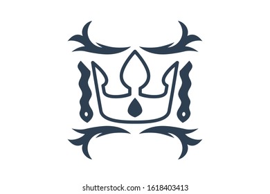 Classic Creative abstract symbol design vector template. Vintage Crown Logo Royal King Queen concept Logotype concept icon shape like spade.