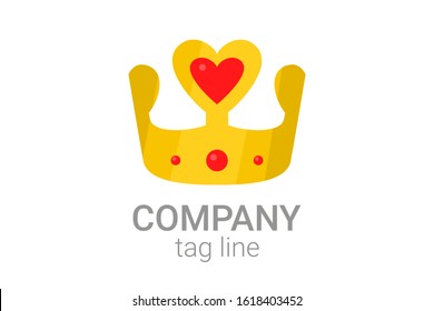 Classic Creative abstract symbol design vector template. Vintage Crown Logo Royal King Queen concept Logotype concept icon shape like heart.