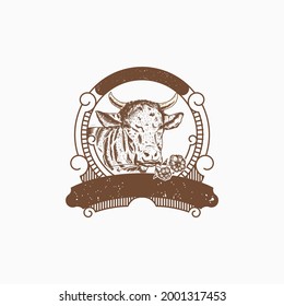 Classic Cross Hatching Cow Logo Illustration