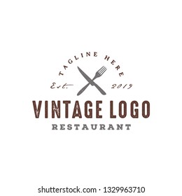 Classic Crossed Spoon Fork Knife Rustic Vintage Retro logo for Kitchen Food Menu Dish Restaurant 