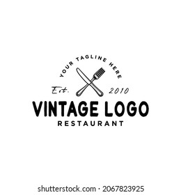 Classic Crossed Spoon Fork Knife Rustic Vintage Retro logo for Kitchen Food Menu Dish Restaurant