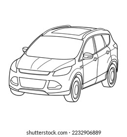 Classic crossover suv car on white background. Cartoon vector doodle illustration. 3D view
