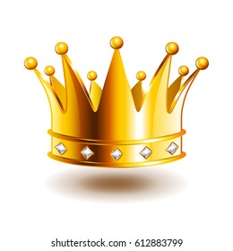 Classic crown with diamonds isolated photo-realistic vector illustration