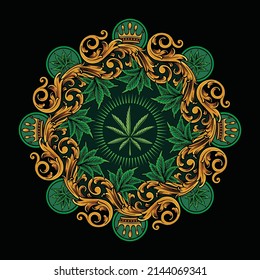 Classic crown luxury weed leaf mandala ornament vector illustrations for your work logo, merchandise t-shirt, stickers and label designs, poster, greeting cards advertising business company or brands