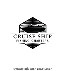 Classic cruise ship logo design Vector