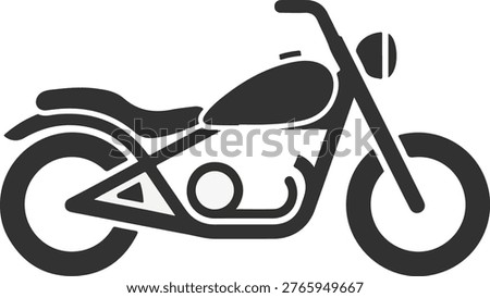Classic Cruiser Motorcycle Vector Silhouette - Vintage Motorbike Icon Isolated on White Background