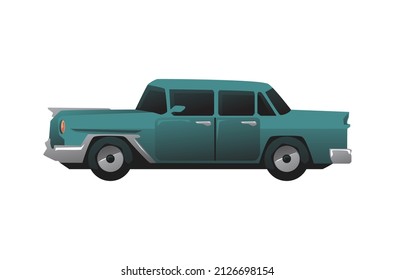 Classic Cuban car in flat style, vector illustration isolated on white background. Retro vehicle with concepts of adventure and traveling to Cuba.