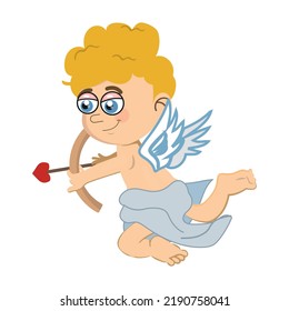 Classic Cupid Vector. Cupids silhouette. Valentine's Day card. Shoot a bow. cartoon flat illustration