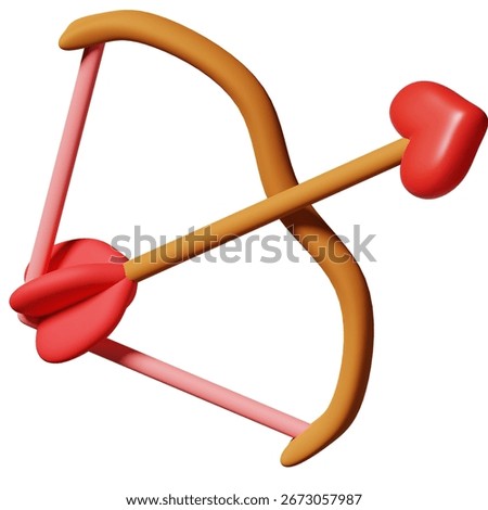 Classic Cupid's golden bow with red heart-tipped arrow, mythological love symbol perfect for Valentine's Day designs, romantic mythology themes, and love strike concepts. Traditional romance illustrat