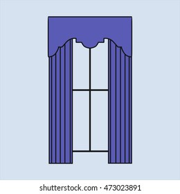 classic curtains. Sketch window decorations painted in the vector.