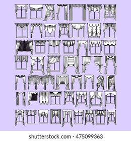 classic curtains. Sketch window decorations 