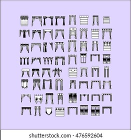 classic curtains. Sketch window decorations painted in the vector.