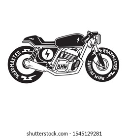 classic custom motorcycle illustration in black and white