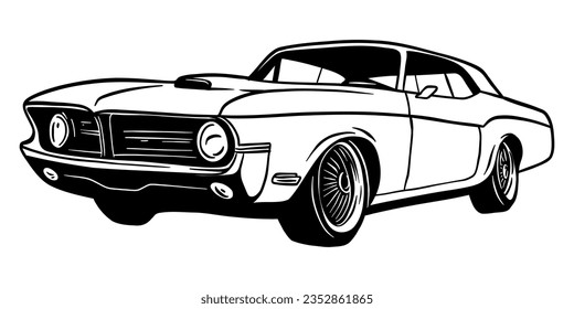 Classic custom muscle car racing in retro style vector illustration - Out line