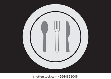 classic cutlery table setting with plate icon in dark grey and clear background, editable vector illustration EPS 10