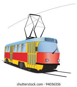 Classic Czech tramway in vector. Multicolored